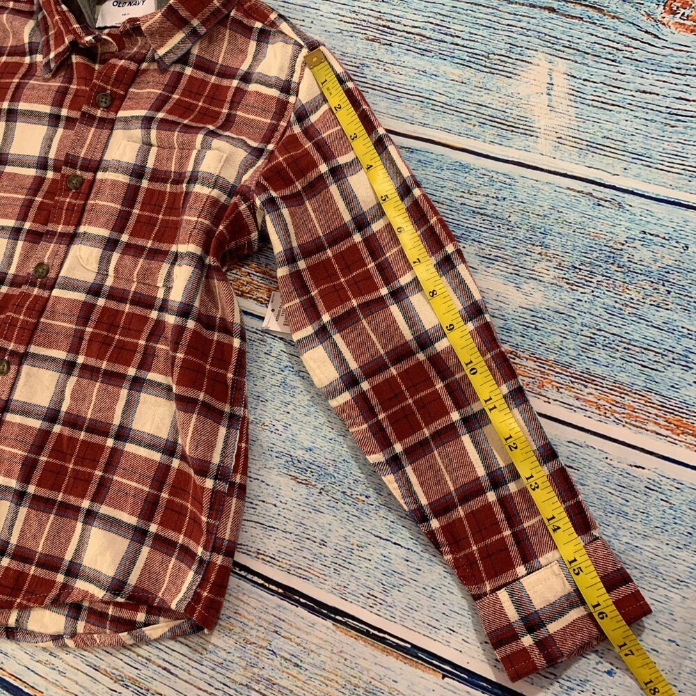 Old Navy Boys Shirt Kids Plaid Flannel Hooded Buttons Red Fleece Cowboy 6 7 S - Picture 10 of 12